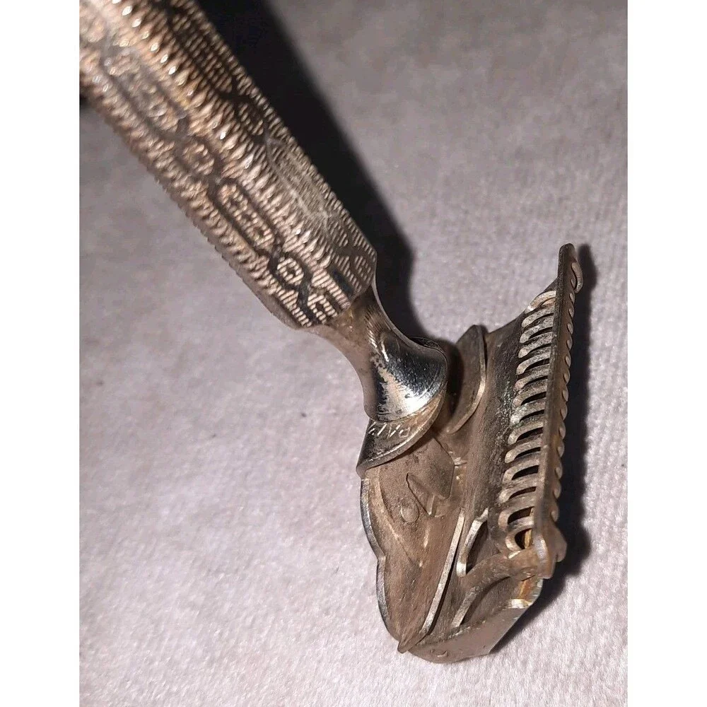 Antique 1912 Patent GEM Brooklyn, NY Brass Safety Razor Ornate Handle